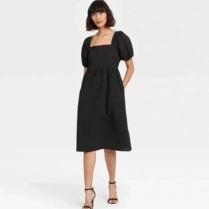 Swiss dot Black Puff Sleeve Dress